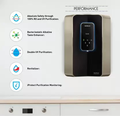 HAVELLS Digitouch Alkaline 6 L RO + UV + UF + TDS Water Purifier 8 Stages, Smart touch dispensing, Double UV Purification and Patented Alkaline water technology (Black) HAVELLS Digitouch Alkaline 6 L RO + UV + UF + TDS Water Purifier 8 Stages, Smart touch dispensing, Double UV Purification and Patented Alkaline water technology (Black)